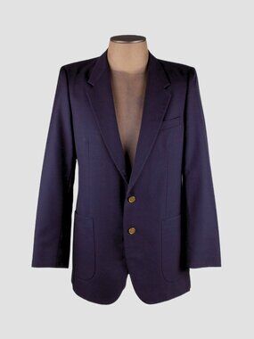 VINTAGE YVES SAINT LAURENT NAVY YSL LOGO BUTTON BLAZER JACKET